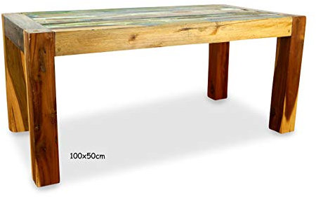 livasia Couchtisch aus Teakholz – 50x100x45cm – Sofatisch Holz, Handgefertigt in Java, Nachhaltig aus Recyceltem Bootsholz, Vintage Look