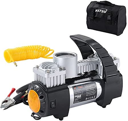 KATSU Compressore d'Aria Portatile 12V 30Amp Professionale di Grande Volume Gonfiatore per Pneumatici per Auto, Pompa per Pneumatici 150PSI con Doppio Cilindro per Auto Camion Camper