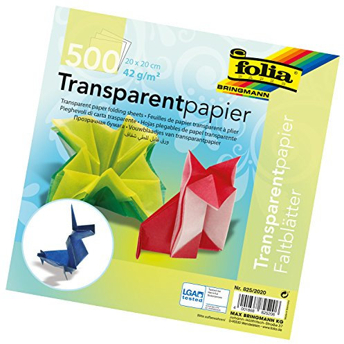 folia 825/2020 - Transparentpapier - Faltblätter, 20 x 20 cm, 500 Blatt, 42 g/qm, sortiert in 10 Farben - ideal für wunderschöne Faltfiguren und -formen