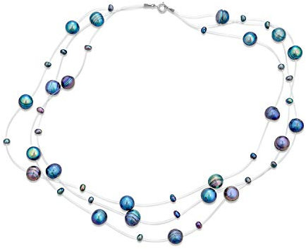 Bling Jewelry Sfumature Di Grigio Blu Multi Filo Di Pesca Linea D'Acqua Dolce Coltivato Collana Di Perle Illusione Per Le Donne Matrimonio Damigella D'Onore Formale Partito