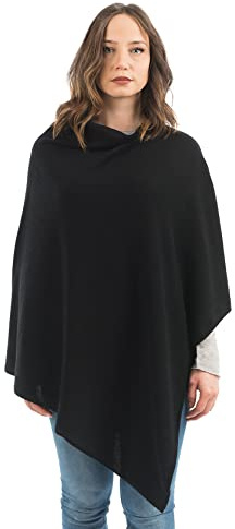 Dalle Piane Cashmere - Poncho in a blend of wool, rayon, nylon and cashmere - Made in Italy, Color: Black, One Size