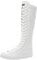 ANUFER Niña Mujer Rodilla Alta Botas de Lona con Cordones Cremallera Plano Zapatos Deportivos F888 Puro Blanco EU38