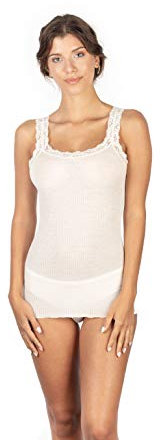 EGI Canottiera Donna Lana Seta Elegante Pizzo Made in Italy Sottogiacca Intimo Top Donna, Art. 1491 (L-XL, Bianco)