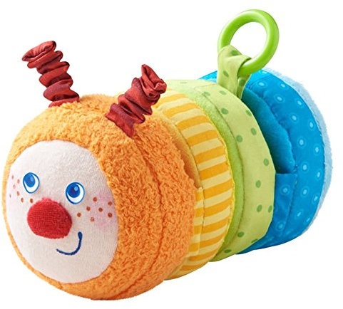 HABA 303246 - Spielfigur Raupe Mina, Baby-Spielzeug aus Stoff mit vielen Spieleffekten zum Entdecken, Spielzeug ab 6 Monaten