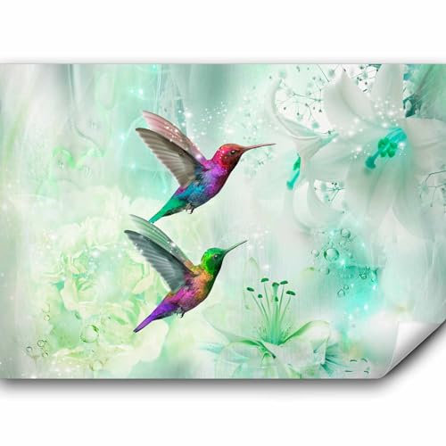 murando - Papier peint panoramique animal 350x256 cm - Revêtement mural décoration pour chambre salon - Design unique et moderne - Vert violet - Fleurs oiseaux plantes vert animaux g-B-0068-a-c