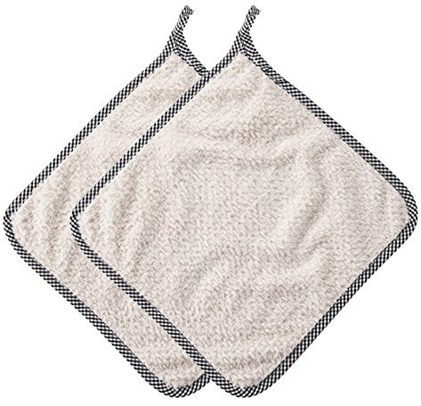 2Pcs Coral Fleece Hand Towel Hanging Kitchen Bathroom Drying Square Washcloth - Beige