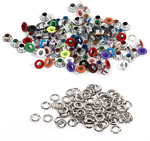 Metall Ösen Kit, 4mm Ösen mit Scheiben für DIY Leder, Kleidung, Schuhe, Gürtel Handwerk 100 Stücke(Farbig)