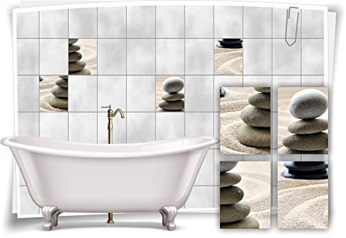 Medianlux Fliesenaufkleber Fliesenbild Sand Steine Wellness SPA Grau Aufkleber Deko Bad WC, 20x25cm fp5p200h-82314