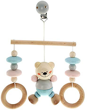 Hess Holzspielzeug 13517 - Minitrapez aus Holz, Serie Bär nature, für Babys, handgefertigt, ca. 17 x 12 x 5,5 cm groß, mit Clip zum Aufhängen