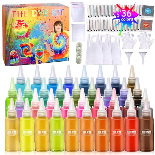 AOUVT 36 Farben Batikfarben Set für Kinder, Tie Dye Kit kreative Bastelspiele, Tie Dye Kit für Kleidung, Spiele und Aktivitäten, DIY Alles-in-Einem Batik-Set für Kinder und Erwachsene