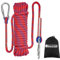 NewDoar 12KN Statisches Kletterseil 10mm Zubehörschnur Ausrüstung Fluchtseil 10M/20M/30M Kletterseile mit 2 Karabinern zum Abseilen, Eisklettern, Feuerrettung, Abseilen etc-Rot/20 m