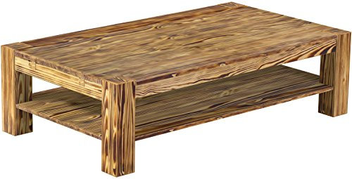 Brasilmöbel Couchtisch Rio Kanto 160x90 cm Pinie geflammt mit Ablage Wohnzimmertisch Holz Tisch Pinie Massivholz Stubentisch Beistelltisch Echtholz Größe und Farbe wählbar