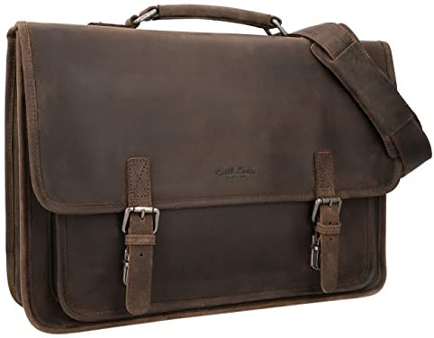 Gusti Aktentasche Leder - Elmar Damen und Herren Businesstasche Messanger Bag Laptoptasche Vintage Ledertasche A4 Dokumententasche Braun Leder