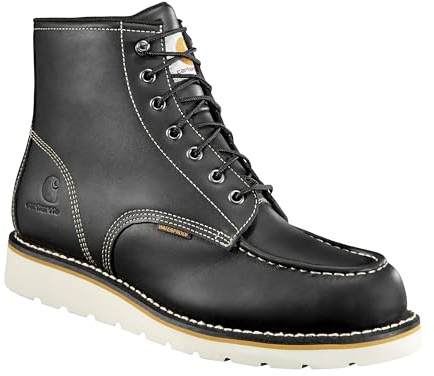 Carhartt 6” Moc Toe Waterproof Work Boots for Men - Oil-Tanned Leather Boots with FastDry Lining, Dual-Density Rubber Wedge Traction Outsole, EH Rated, Black - 10M