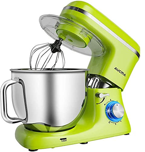 Aucma Küchenmaschine Knetmaschine 1400W, 6.2L Reduzierte Geräusche Knetmaschine mit Rührbesen, Knethaken, Schlagbesen und Spritzschutz, 6 Geschwindigkeit mit Edelstahlschüssel Teigmaschin (7L Green)
