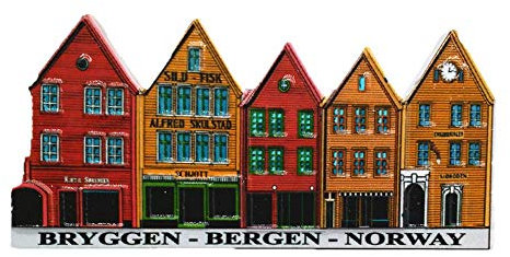 MUYU Magnet 3D Bryggen Bergen Norwegen Kühlschrankmagnet, Souvenir, Geschenk, Heimküche, Kühlschrank-Dekoration, Magnetaufkleber, Bastelkollektion, 8x4 cm, Harz, 1 Stück