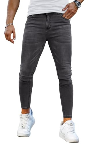 GINGTTO Skinny Jeans for Men Slim Fit Stretch Denim Pants Grey 34