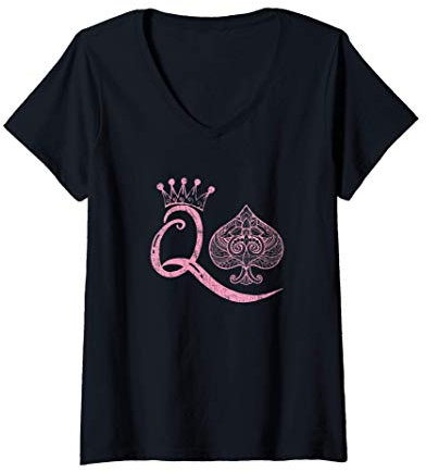 Damen Queen of Spades Play Party T-Shirt mit V-Ausschnitt