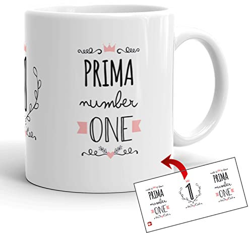 Kembilove Taza la Mejor Prima del Mundo – Taza con Mensaje Prima Number One – Regalo Hermana Original – Regalos Originales para cuñados – Tazas Originales Familiares