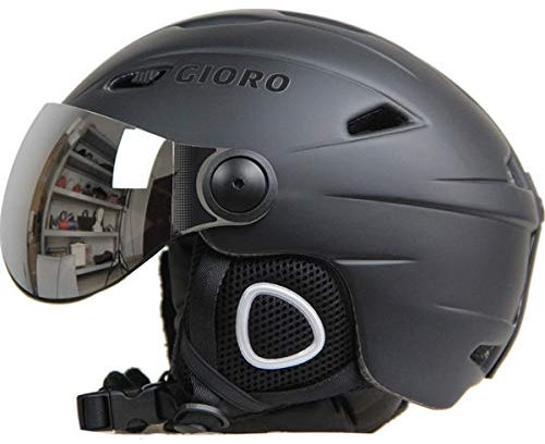 HongYa Half-covered Ski Helmet With Goggles Visor Snowboard Helmet Winter Snow Sled Sledge Scooter Helmet Mask Moto Snowmobile Capacete-Matte black,M