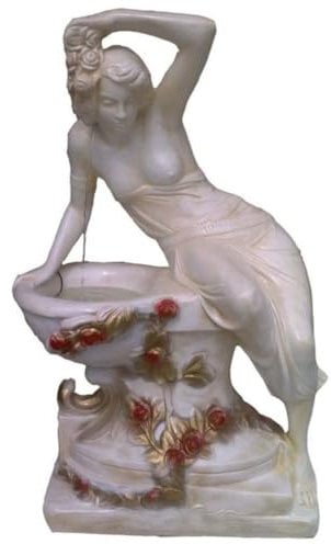 Casa Padrino Jugendstil Gartenbrunnen Creme/Beige/Rot/Gold 91 x H. 140 cm - Eleganter Garten Springbrunnen - Barock & Jugendstil Gartendeko Brunnen