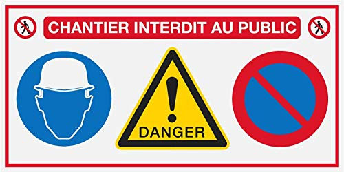 Panneau PVC 5mm 18x9 cm Chantier interdit au public