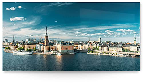 BilderKing Impostantes XXL Acrylglasverbund-Bild 180x90cm, Stockholm als Panorama hinter 8mm Acryl gedruckt. Motiv Skyline als Acrylbild für Wohnzimmer, Schlafzimmer