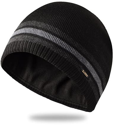 Fleece-Mütze für Herren, winddicht, dehnbar, Winter-Strickmütze für draußen, Skifahren, Laufen, schwarz, Einheitsgröße