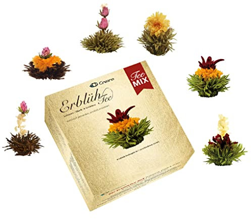 Creano 6 Fiori di Tè in elegante Confezione regalo – Tè bianco, verde e nero (6 varietà diverse)