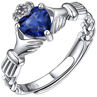 ChicSilver Damen Mädchen Silber Irischer Claddgh Ring mit Keltischer Knot Symbol Silber Fingerring mit Saphir Gebursstein für Valentinstag Weihnachten