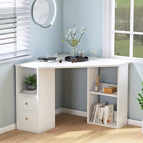 ModernLuxe L Shaped Desk, Corner Desk Computer Workstation for Gaming Study Home Office Living Room (White)
