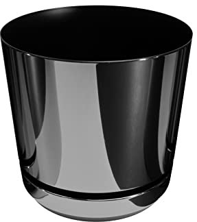 KORAD Blumentopf mit untersatzer - Muster 088 Glänzend Schwarz - 16 cm - Pflanzkübel aus Hochwertiger Kunststoff - Dekorativer Topf für Pflanzen