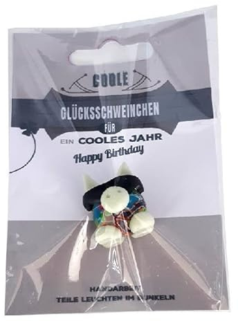 Coole Glücksschweinchen für ein cooles Jahr - Happy Birthday: Geliefert wird ein Schweinchen in zufälligen Farben. Teile leuchten im Dunkeln