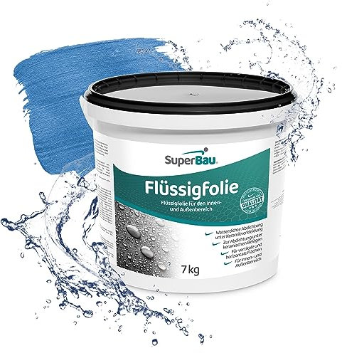 Superbau Flüssigfolie Bad & Dusche 7 kg (ca.5,7m²) - Dichtfolie Außenbereich & Innen, Abdichtung Dusche & Badezimmer & Balkon, Lösemittelfrei, Abdichtfolie Wasserdicht Blau