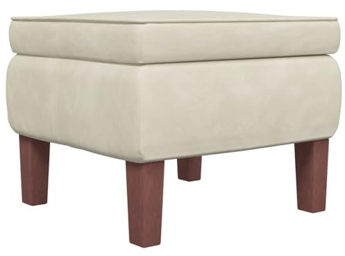 vidaXL Hocker, Sitzhocker Fußhocker mit Holzbeinen, Polsterhocker Fußbank für Wohnzimmer Schlafzimmer Flur, Fußstütze Ottomane, Modern, Creme Samt