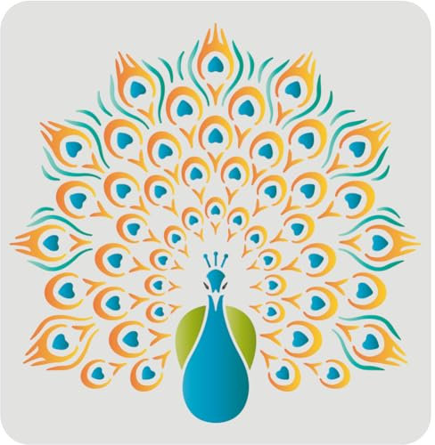 FINGERINSPIRE Pfau-Schablonenschablone 30 x 30 cm Pfauen-Malschablonen-Schablone Wiederverwendbare DIY-Dekorationsschablonenschablone zum Malen, Zeichnen auf Wänden, Möbelhandwerk
