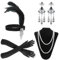 BBTO 4 Stück 1920er Jahre Accessoires Kostüm Damen 1920 Schmuck Flapper Set 20er mit Feder Stirnband Kopfschmuck Handschuhe Perlen Halskette Ohrringe Gatsby Accessoires Halloween