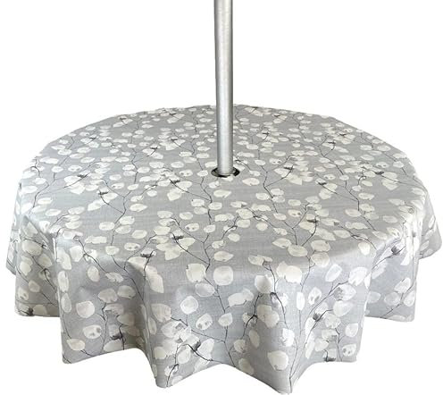 Karina Home Gartentischdecke für den Außenbereich, rund, mit Sonnenschirm, Loch für Schirm, Blumenblätter, abwischbar, rund, 138 cm