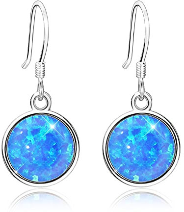 KristLand Runde Opal Sterling Silber 925 Silber Ohrhänger Vergoldeter Ohrring mit Blauem Opal Geschenk für Frau Damen Mädchen