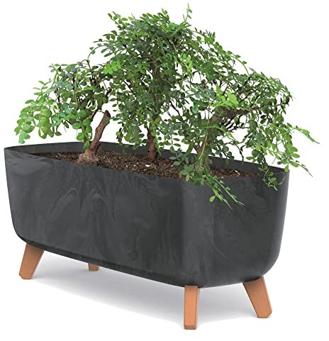 botle Pot de fleurs sur les pieds - 39 cm de large - En plastique anthracite - Avec insert - Aspect béton - Pour arbre à argent - Cactus - En caoutchouc