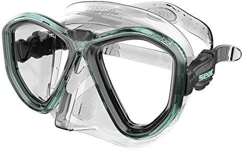 SEAC Unisex-Adult Symbol Made in Italy Zweiglas-Tauchmaske mit Einer 3D-Schnalle direkt am Maskenkörper, transparent/klar blau, Standard