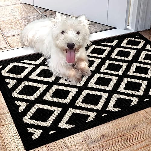 MACUNIN Indoor Dirt Trapper Absorbent 50 x 80 cm Non Slip Black Entrance Rug Heavy Duty Front Door Welcome Mat Low-profile Inside Floor Mat for Entryway Garages Bedrooms Laundry Rooms