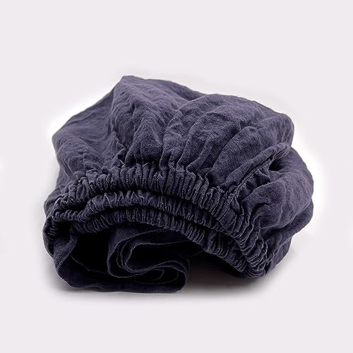 JOWOLLINA Spannbettlaken aus 100% Leinen Stonewashed (140 x 200+25 cm, Peacoat)