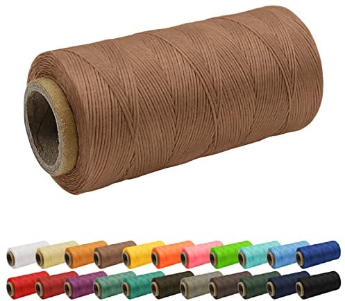 Uiopa 1mm Waxed Thread, 260m 150D Leather Sewing Thread, Hand Stitching Flat Waxed Cord for Leather Craft, Bookbinding, Shoes Repairing, Brown Cord