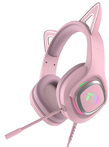 Casque avec oreilles de chat mignon avec micro, lumière colorée, bandeau réglable, haut-parleur de 50 mm, casque pour filles, compatible avec PS, Xbox One, Nintendo Switch, PC, ordinateur portable