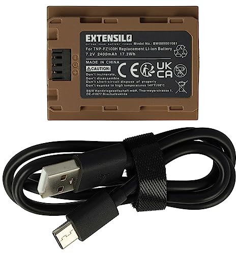 EXTENSILO Battery compatible with Sony Alpha 7 IV, 7R IIIA, 7R IV, 7R IVA, 7C, 1, 6600 Camera DSLR (2400mAh, 7.2 V, Li-ion), USB-C Socket