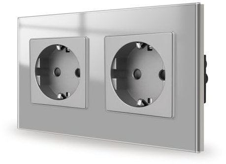 JIMEIDA Doppelsteckdose Glas in Grau Unterputz,2 Fach Schuko Steckdosen Schutzkontakt Wandsteckdose 16Amp,250V,157mm*86mm