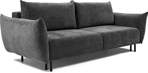 WFL GROUP Sofa mit Bettkasten - Schlafsofa mit Schwarze Metallbeine - 3 Sitzer Sofa Bett - Couch mit Schlaffunktion Bettfunktion Skandinavisch Polstergarnitur - Graphit