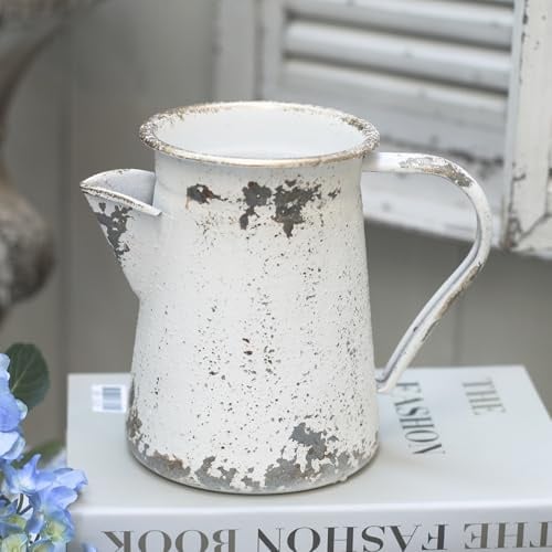 Z² BellaDecor Vintage Krug Vase Rustikale Bauernhaus Vase für Blumen Vintage Metall Milchkännchen Kleiner Dekorativer Krug Shabby Chic Dekor für Zuhause, Küche, Bad, Weiß