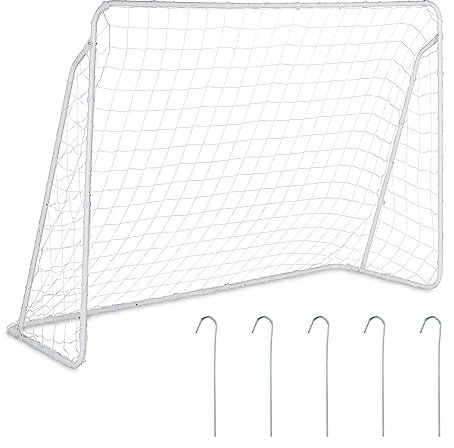 Relaxdays Fußballtor Garten, Kinder & Erwachsene, Soccertor groß, HBT: 153x217x75 cm, Metall, stabiles Tor Fußball, weiß, 80% Stahl, 153 x 217 x 75 cm